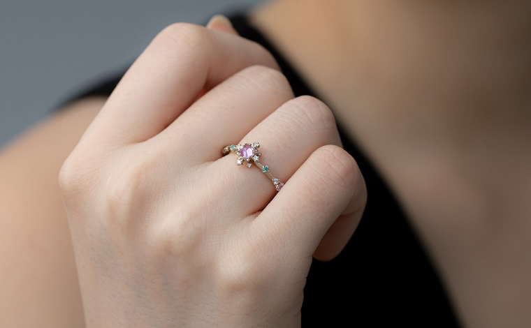 Snowflake Ring-Sapphire & Paraiba