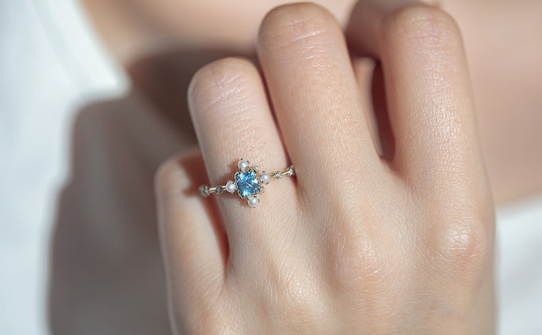 Snowflake Ring Supreme-Aquamarine & Pearl