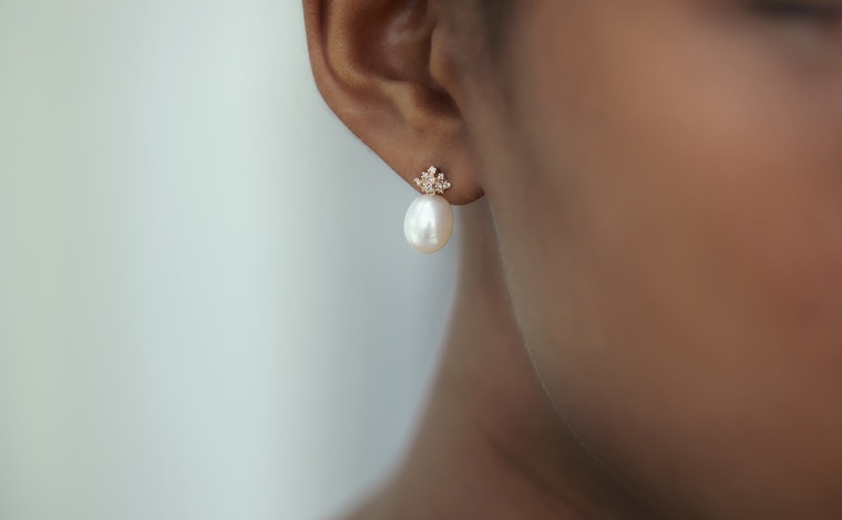 Orchid Pearl Studs-Diamond