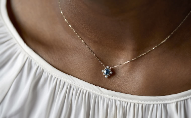 Snowflake Necklace-Aquamarine & Pearl